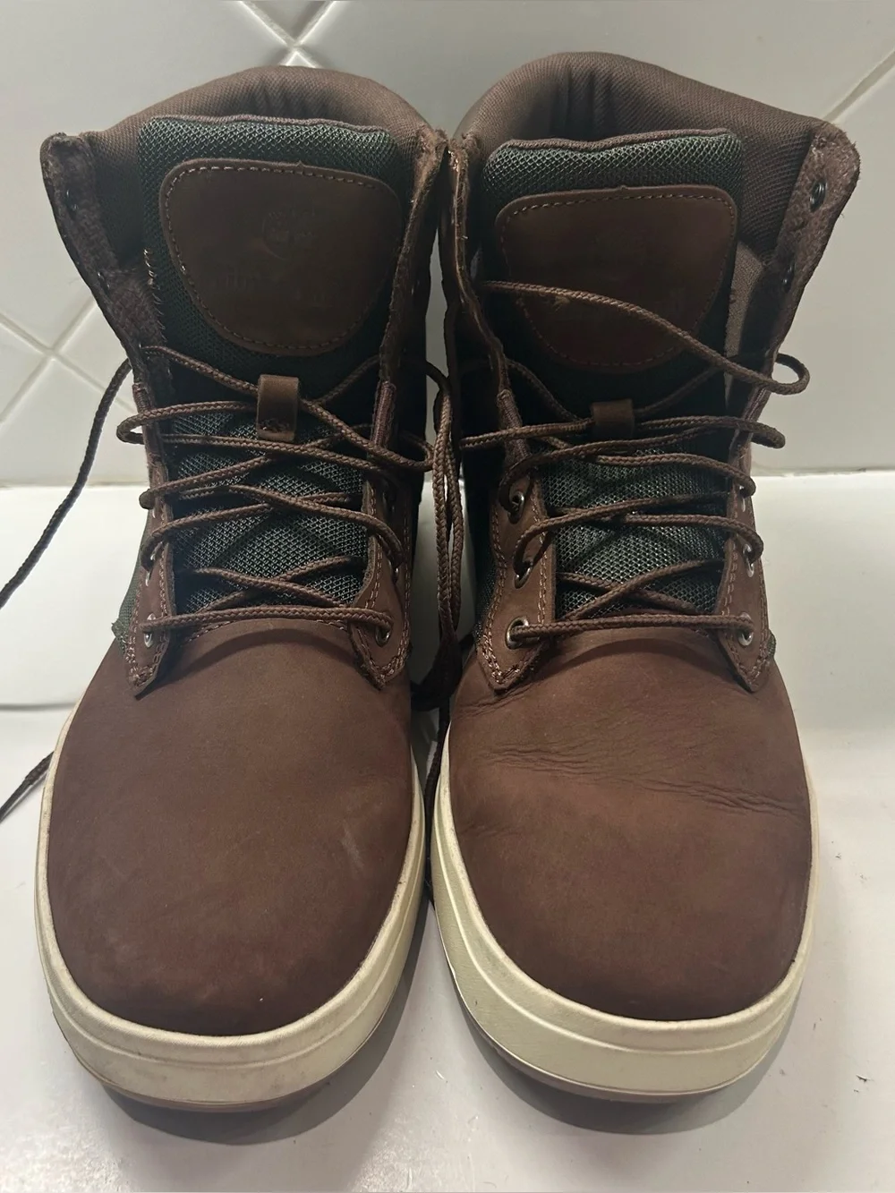 Timberland Men’s Boots Size 9 Davis Shoes Brown Green Nubuck Leather High Top